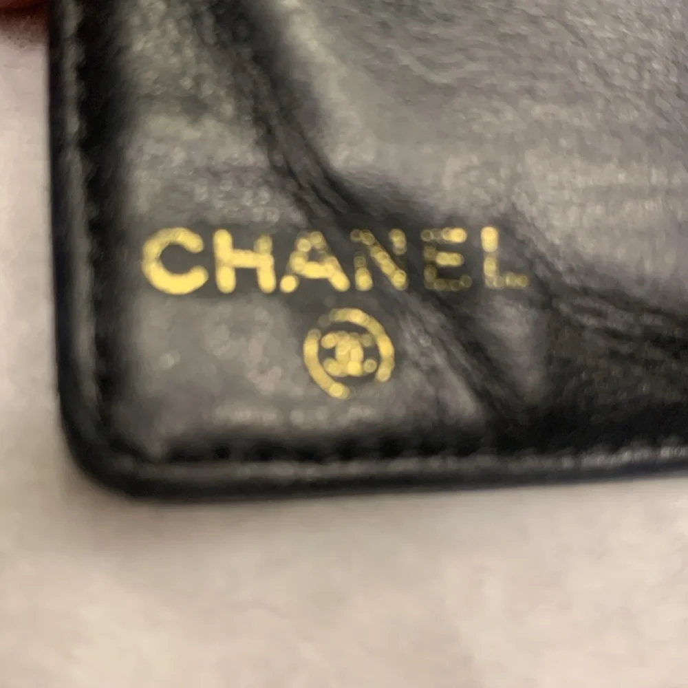 CHANEL VINTAGE 24K Gold Black Kiss Lock CC Bi-Fold Wallet WOC